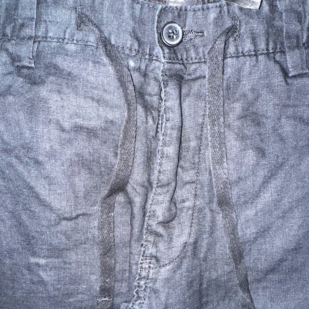 H&M Black 100% Linen‎ Straight Leg Drawstring Pants 33R Womens Mens Casual
